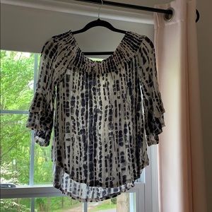 Blue and White Off the Shoulder Top